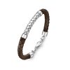 HOXTON LONDON - Sterling Silver/Brown Leather Bracelet HERRINGBONE COLLECTION