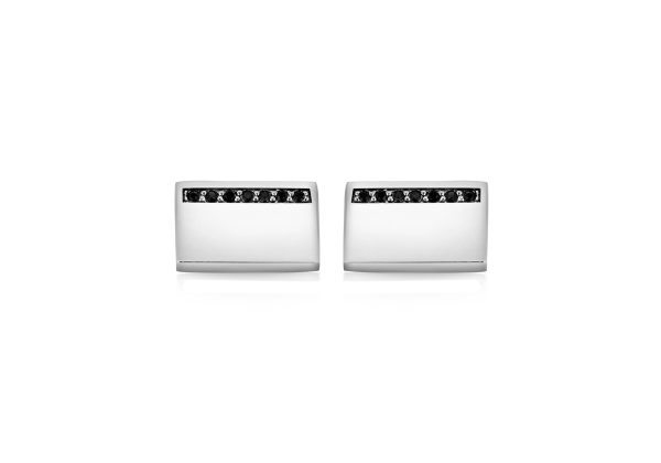 HOXTON LONDON - Rhodium plated Sterling Silver Cufflinks with Black Sapphire Stones - Image 3