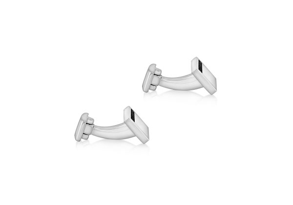 HOXTON LONDON - Rhodium plated Sterling Silver Cufflinks with Black Sapphire Stones - Image 4