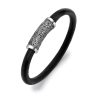 HOXTON LONDON MEN'S STERLING SILVER BAMBOO WOVEN PATTERN SILVER AND LEATHER BRACELET