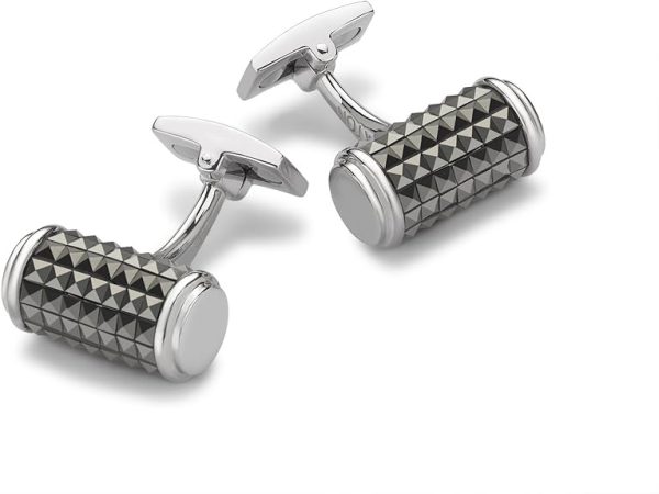 HOXTON LONDON MEN'S STERLING SILVER PYRAMID MARCASITE SET CYLINDRICAL CUFFLINKS