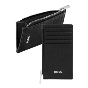 BOSS Leather Card Holder zip Classic Grained Black