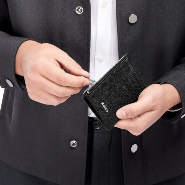 BOSS Leather Card Holder zip Classic Grained Black - Image 2