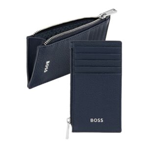 BOSS Leather Card holder zip Classic Grained Navy