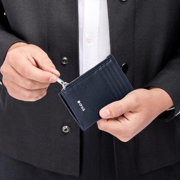 BOSS Leather Card holder zip Classic Grained Navy - Image 4