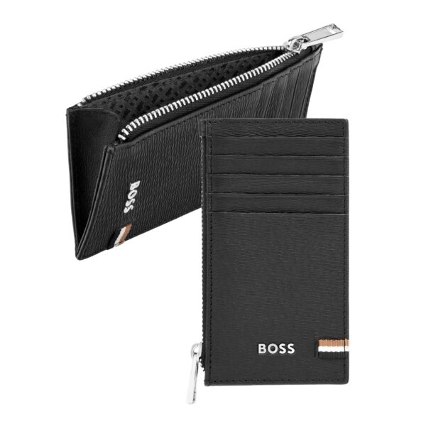 BOSS Leather Card Holder zip Iconic Black