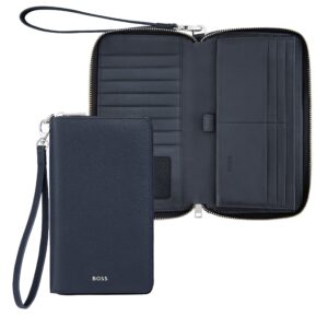 BOSS Leather Travel Wallet Classic Grained Navy
