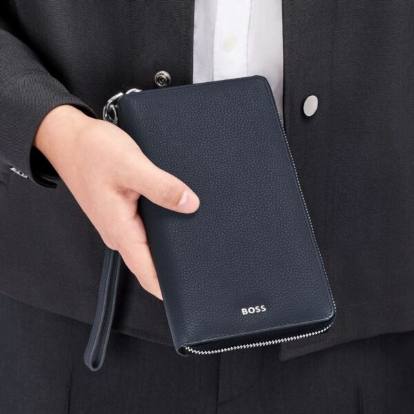 BOSS Leather Travel Wallet Classic Grained Navy - Image 2