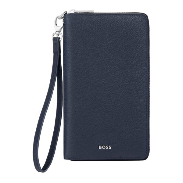 BOSS Leather Travel Wallet Classic Grained Navy - Image 3