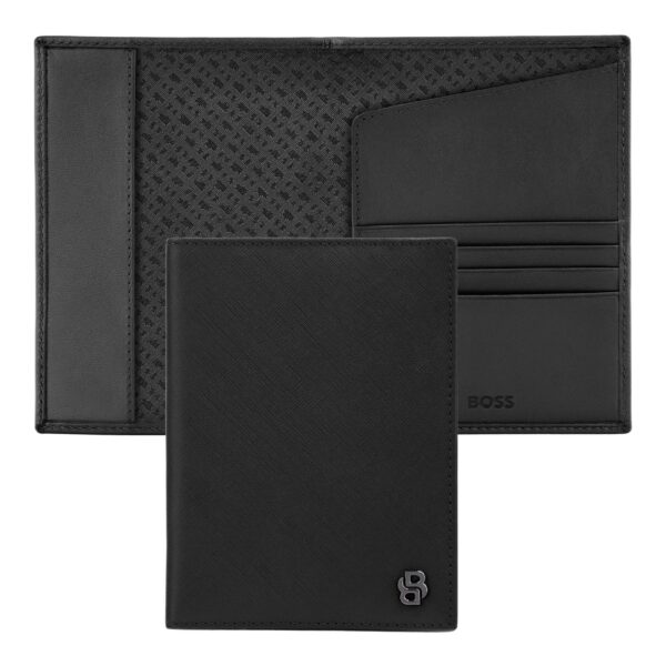 BOSS Passport Holder Saffiano Leather Black