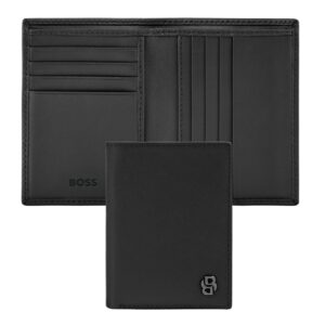 BOSS Folding Leather Card Holder Double B Saffiano Black