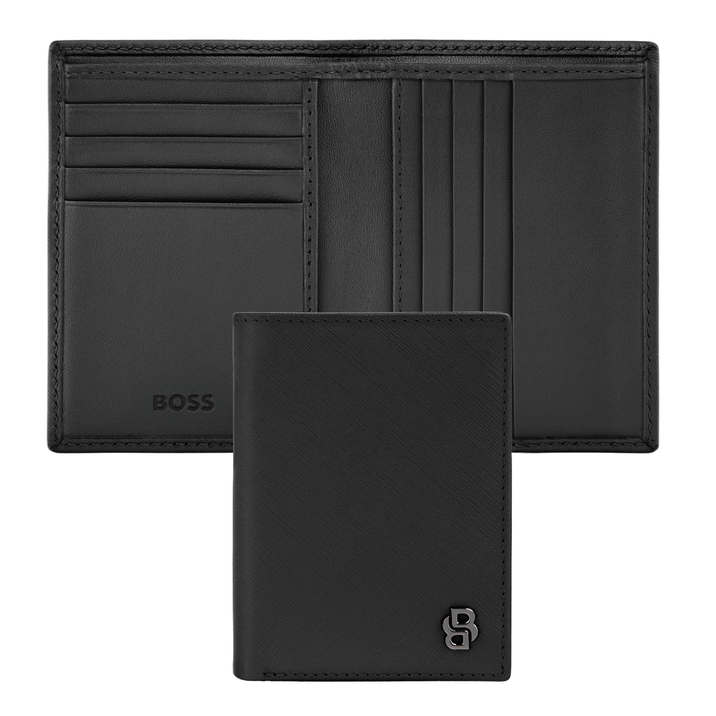 BOSS Folding Leather Card Holder Double B Saffiano Black