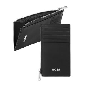 BOSS Card Holder zip Classic Smooth Black Leather   NEW