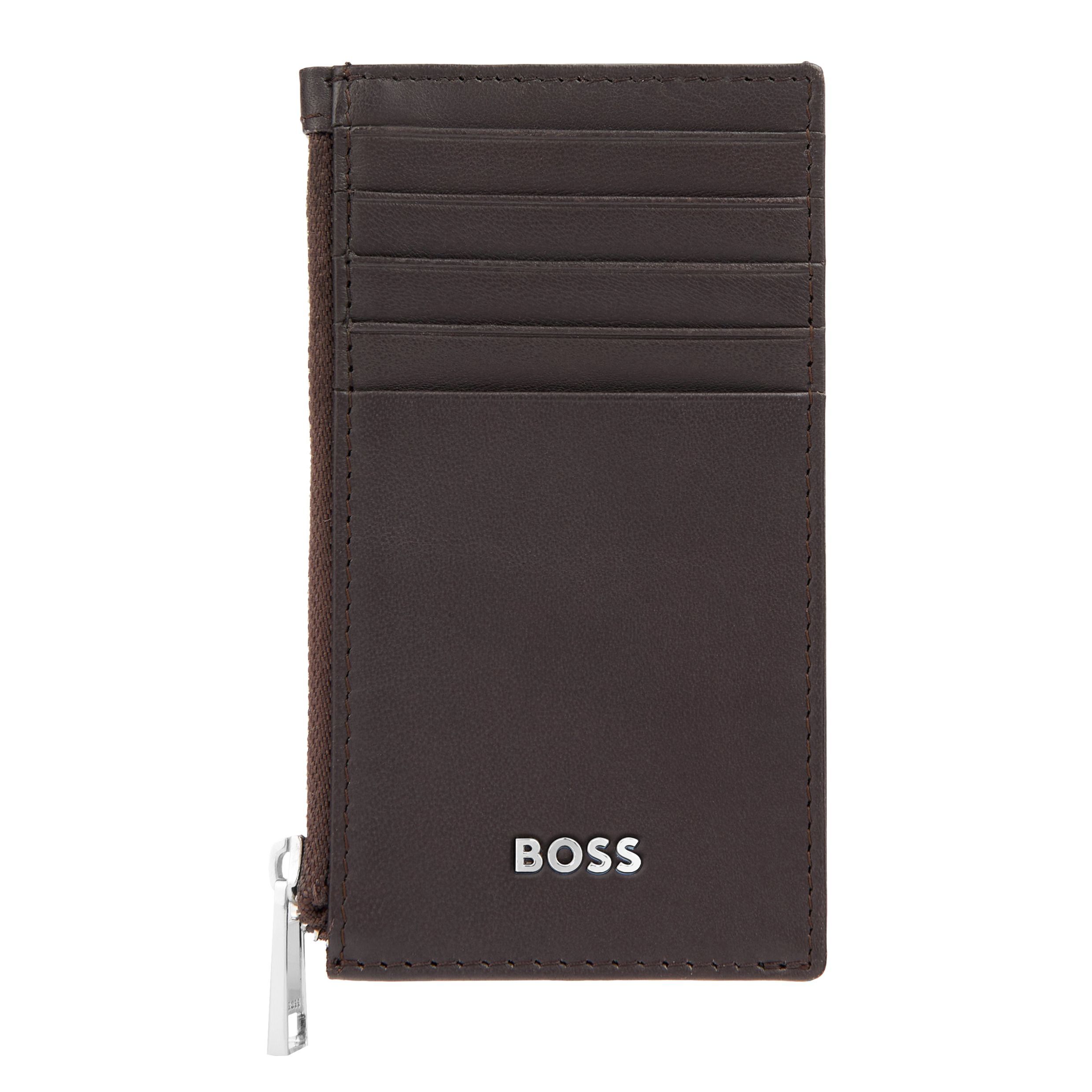 BOSS Leather Card Holder zip Classic Smooth Brown NEW - Image 4
