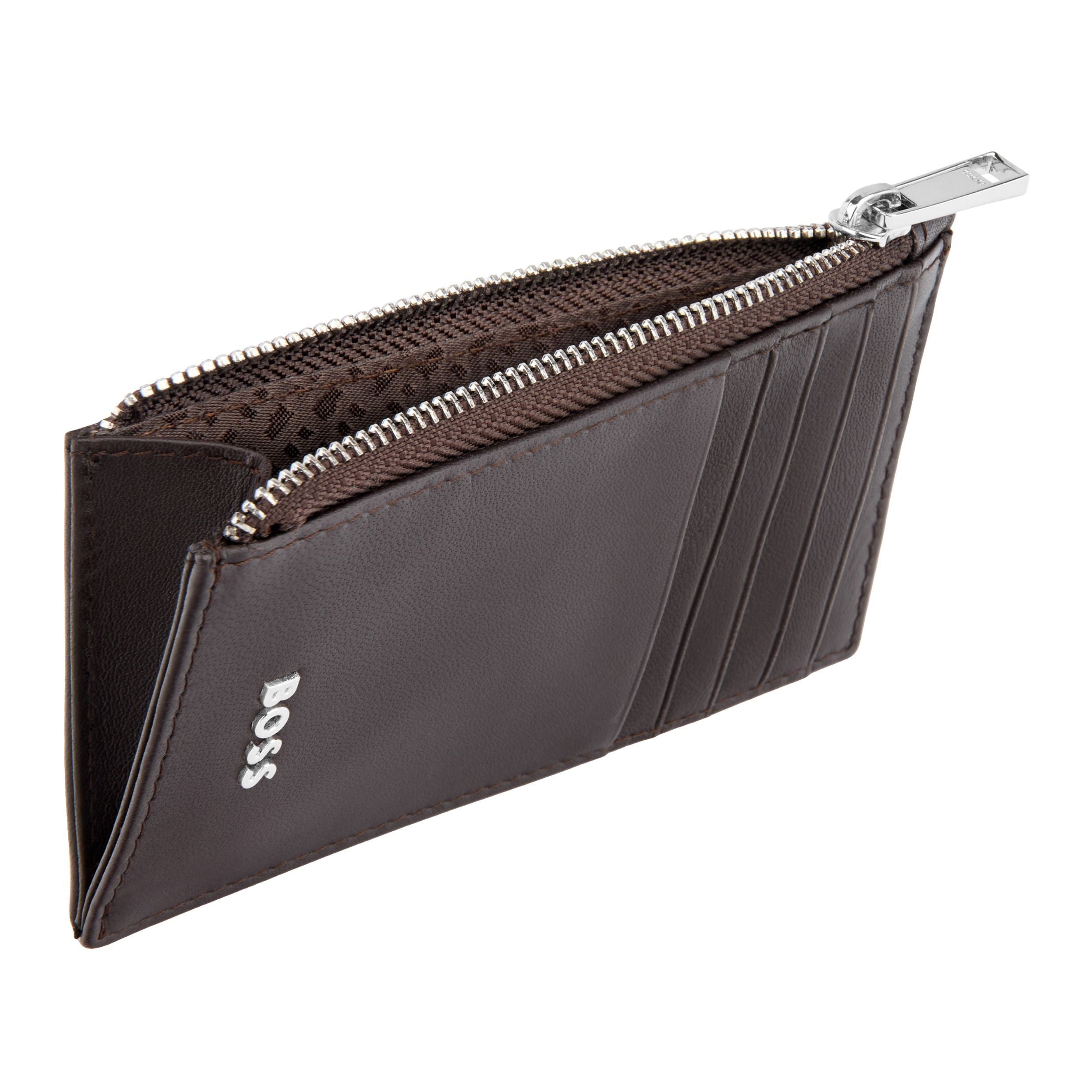 BOSS Leather Card Holder zip Classic Smooth Brown NEW - Image 2